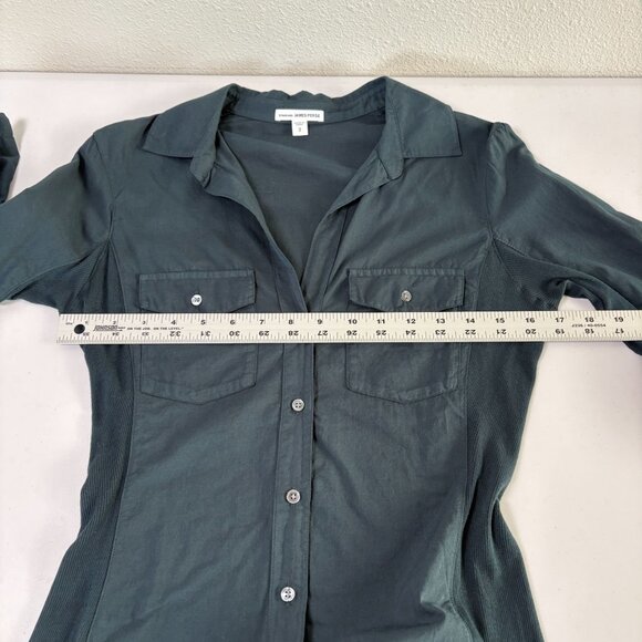 Standard James Perse Top Women M 2 Blue Green Ribbed Surplus Shirt 3/4 Sleeve - Picture 9 of 10